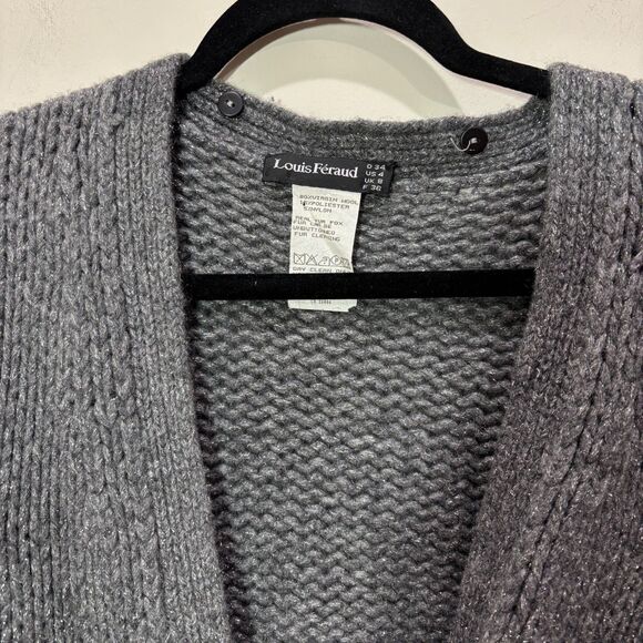 Louis Feraud Wool Cardigan Gray Chunky Knit Women 4 Academia Old Money Cabincore - Picture 3 of 11